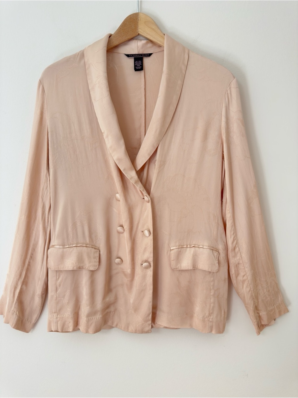 Victoria's Secret Liquid Satin Blazer Blush Pink Double Breasted Loungewear XS